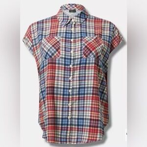 Torrid Size 3 Plus Size Challis Dolman Button Up Plaid Shirt Top NEW